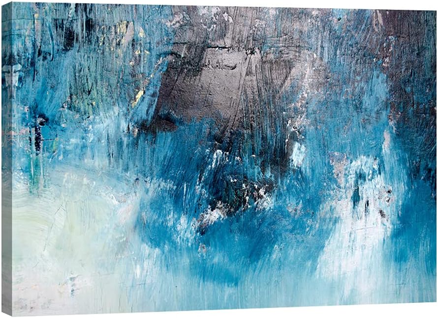 Pyradecor Large One Panel Blue Dark Grey and White Canvas Prints Wall Art Modern Abstract Landscape Pictures Paintings for Living Room Bedroom Home Decorations AH1095-6090