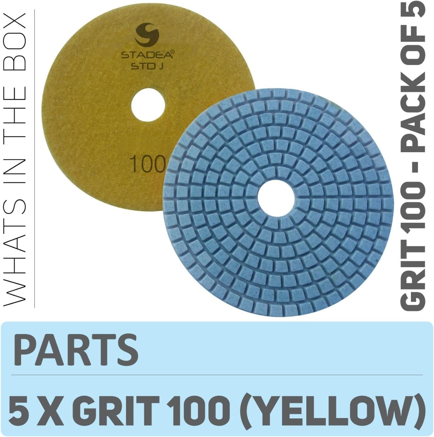 Stadea PPW137D Diamond Sanding Pads 4 Inch - For Concrete Terrazzo Marble Stone Granite Countertop Floor Wet Polishing, Grit 100 - Pack of 5