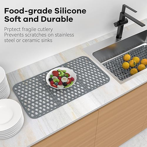Miniatura 2 de Toovem - Protectores de fregadero de cocina de 26 x 14 pulgadas, alfombrillas de silicona para la parte inferior del fregadero de acero