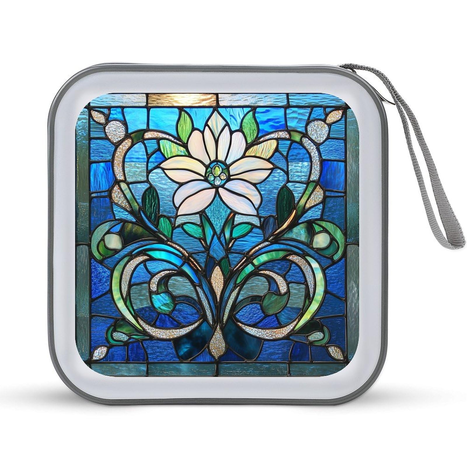 Jubonexis Stained Glass Stylized Floral And Scroll Motif CD Case DVD Storage Case Portable for Car Home Travel