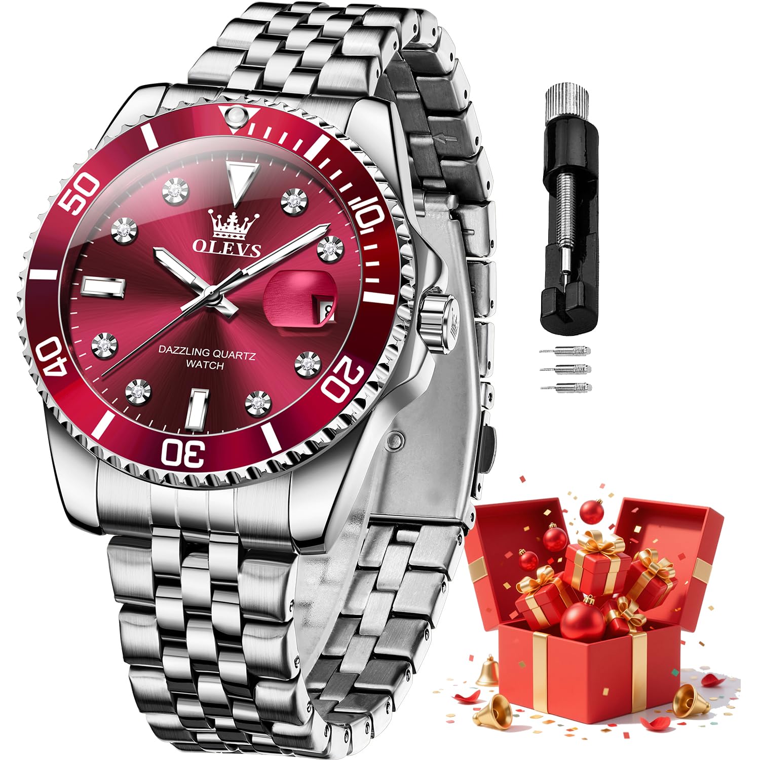 Watch for Men Stainless Steel Quartz Business Dress Diamond Large Dial Waterproof Mens Watches with Date Wrist Watch