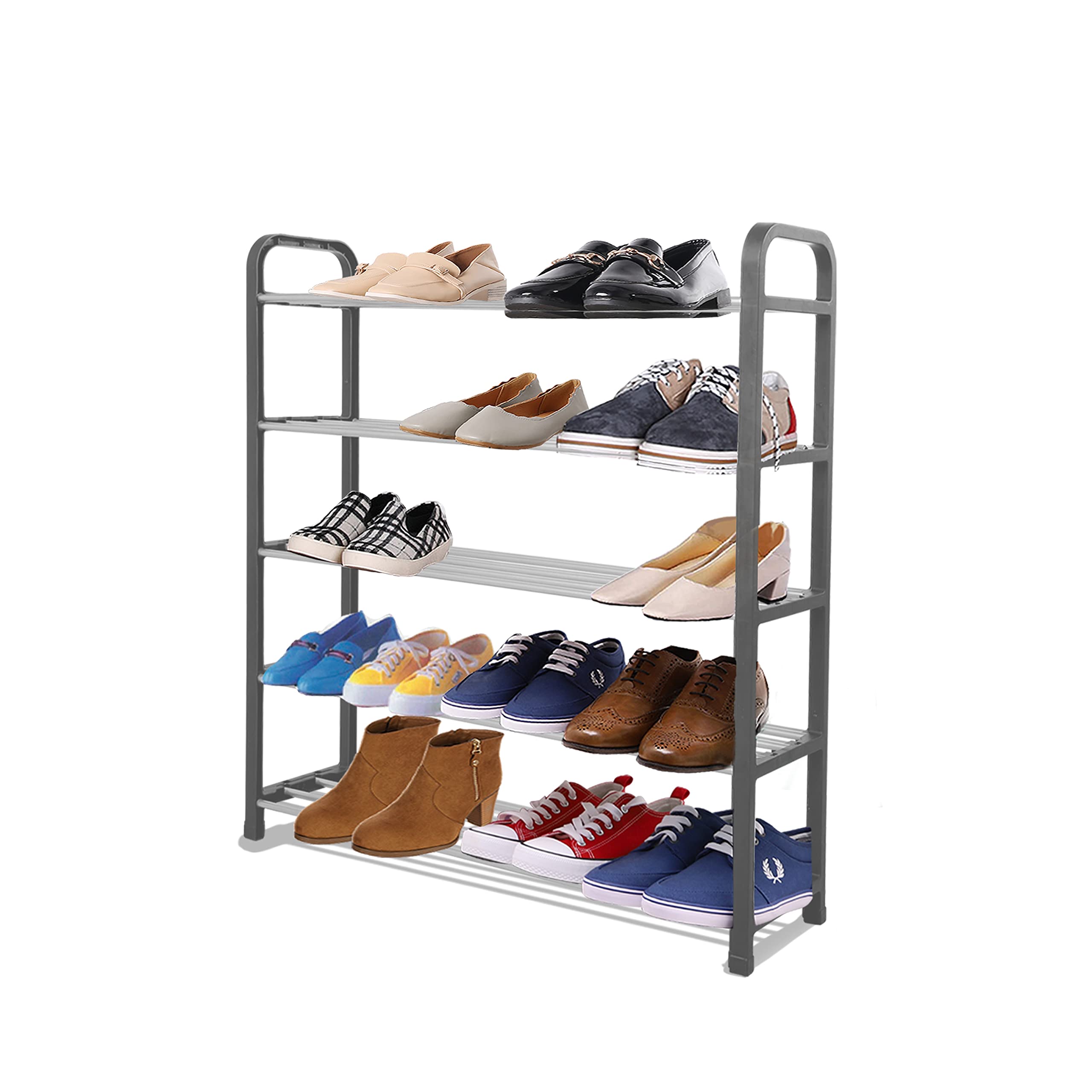 ACCURATE 5 Tier Shoe Rack Organiser, Heavy duty storage unit, Quick Assembly No Tools Required, Holds up to 15-20 pairs, 71CM (L) X 18CM (W) X 76CM (H) (GREY)