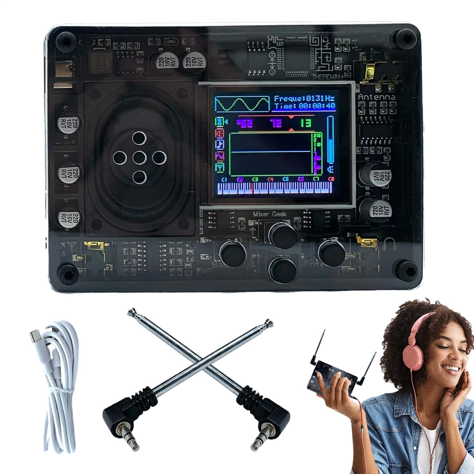 Theremin Musical Instrument: pantalla OLED Smallectronic Music Device, Retro Style Creative Sound Synthesizer, teclado portátil de múltiples | Único para la actuación en el escenario del estudio