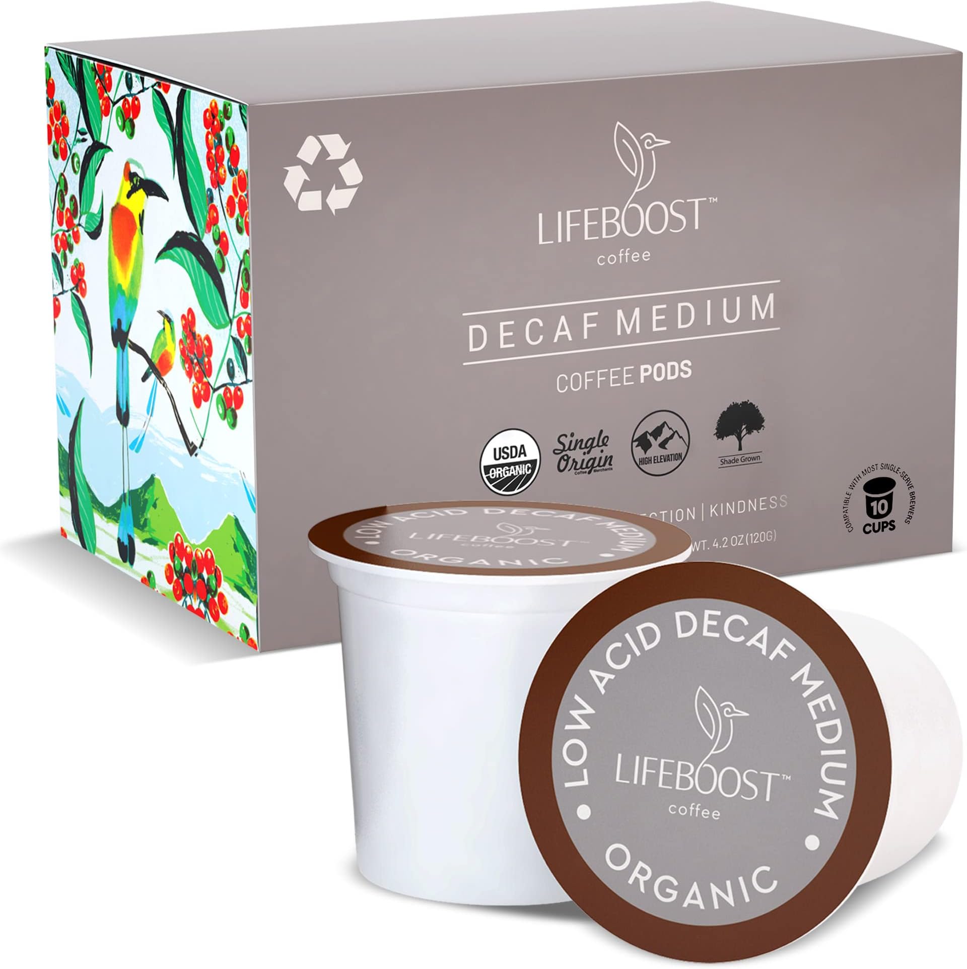 Organic Decaf Coffee K Cups - Low Acid Single Origin Non-GMO Mold Free Decaf Coffee Pods Compatible with Keurig & Keurig 2 - Third Party Tested for Mycotoxins and Pesticides - 10 Count