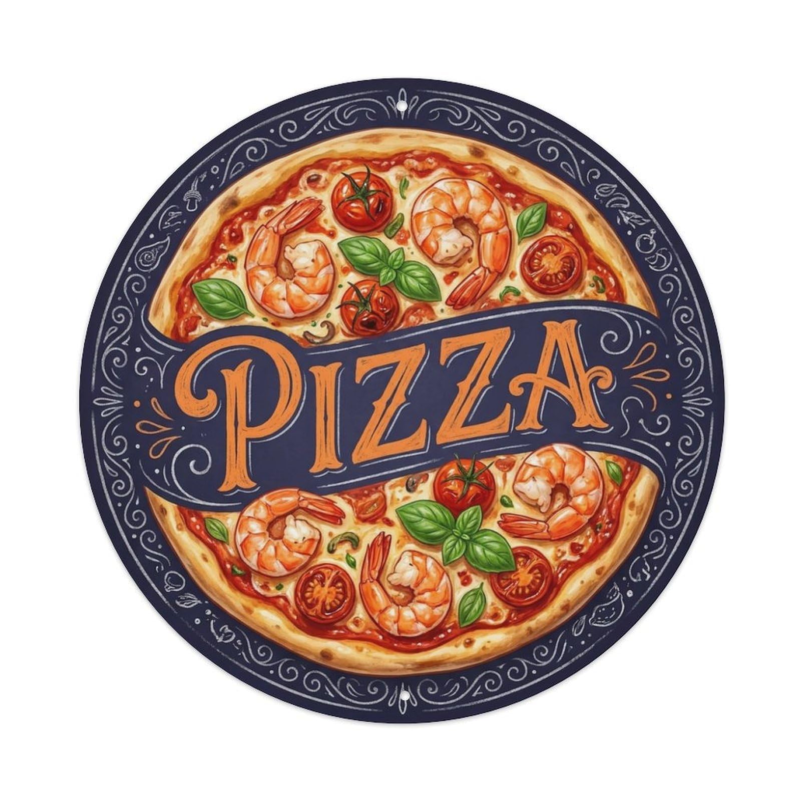 Shrimp Tomato Basil Pizza Kitchen Artwork Metal Tin Sign