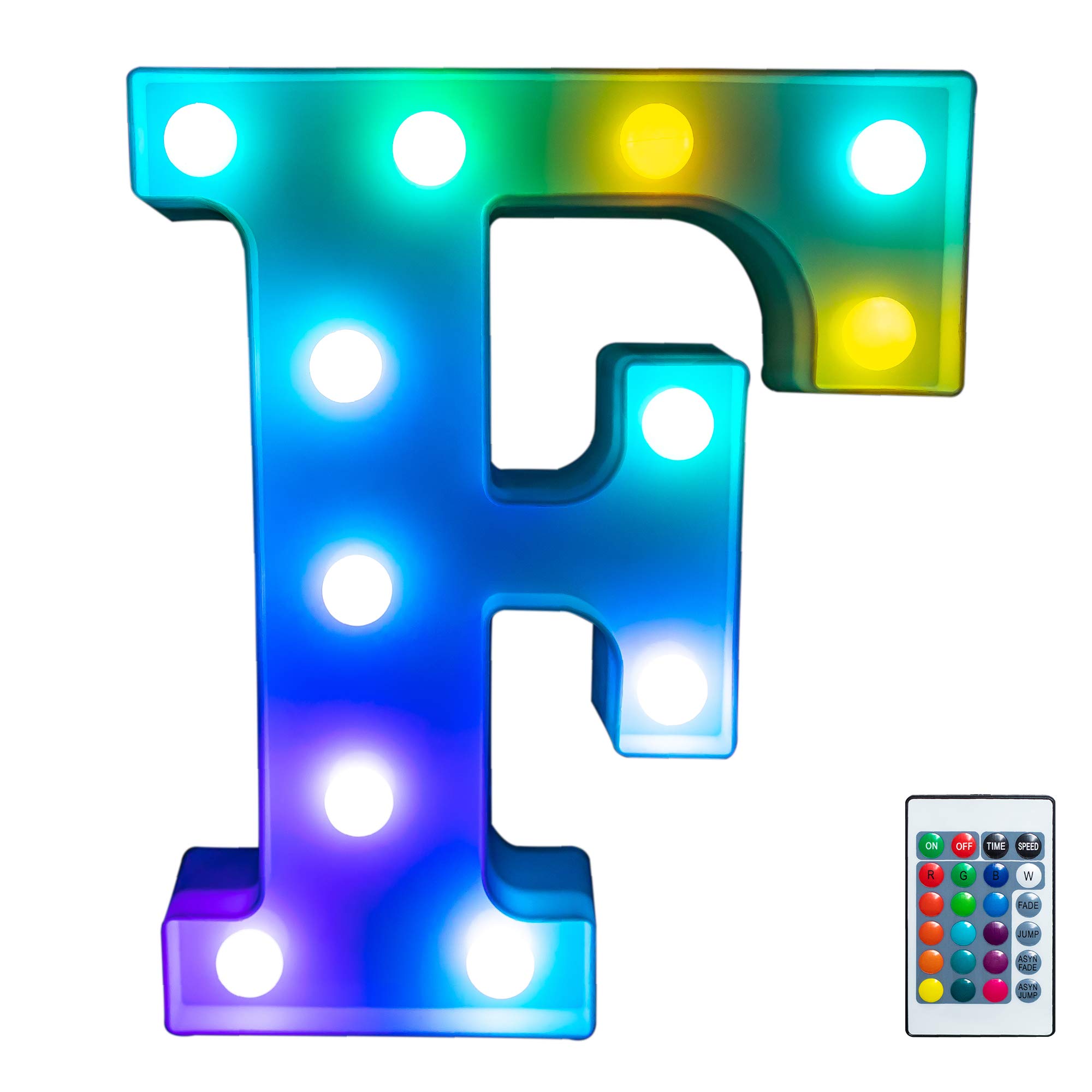 Foaky Colorful LED Letter Lights with Remote,Marquee Light Up Letters Sign for Night Light Wedding/Birthday Party Battery Powered Christmas Lamp Home Bar Decoration(F)