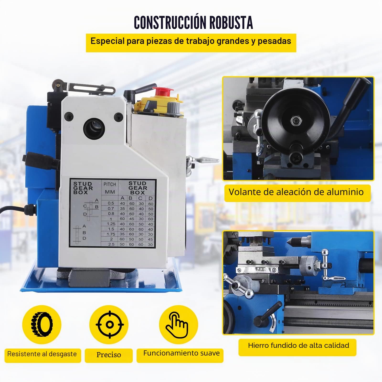 BestEquip Mini Torno de Metal 180mm x 350mm, Velocidad Variable 50-2250 RPM 550W Engranaje de Nylon, Mini Torno de Banco 0,75HP, Fresadora de Velocidad de Husillo Variable