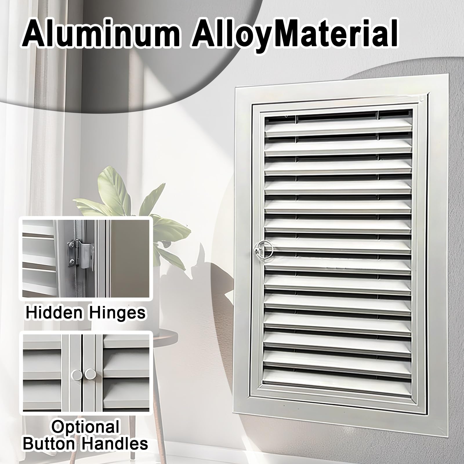 Aluminiowy panel dostępu z żaluzjami 75 x 90 cm, drzwi wentylacyjne z ukrytymi zawiasami i magnetycznym zaczepem, idealny do grzejników ściennych i szafek z płyt kartonowo-gipsowych, trwały i stylowy