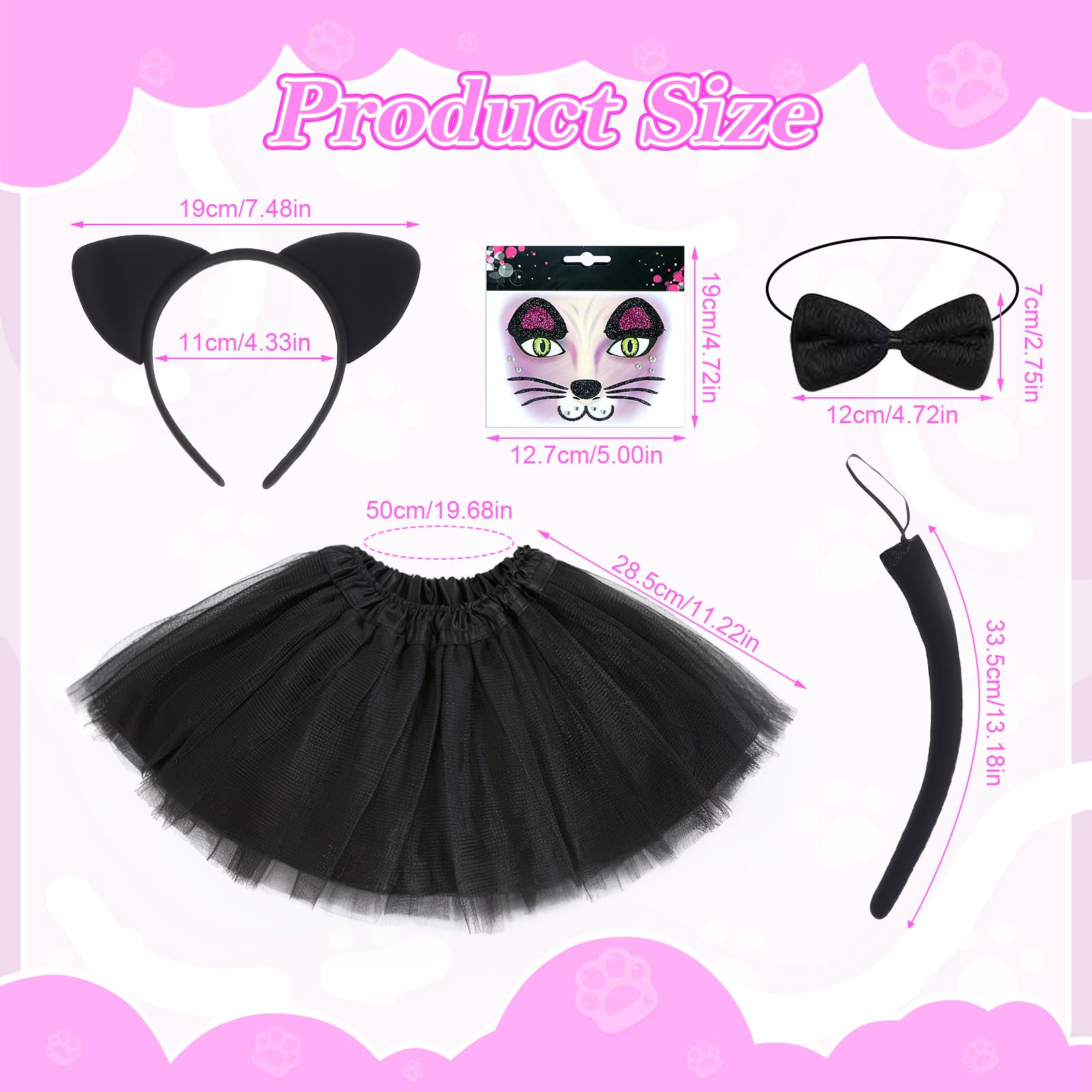 Jokureao 5Pcs Black Cat Costume Set including Accessories, Animal Tutu Dress Cosplay Outfit with Ears Headband, Tail, Bowtie - Image 2