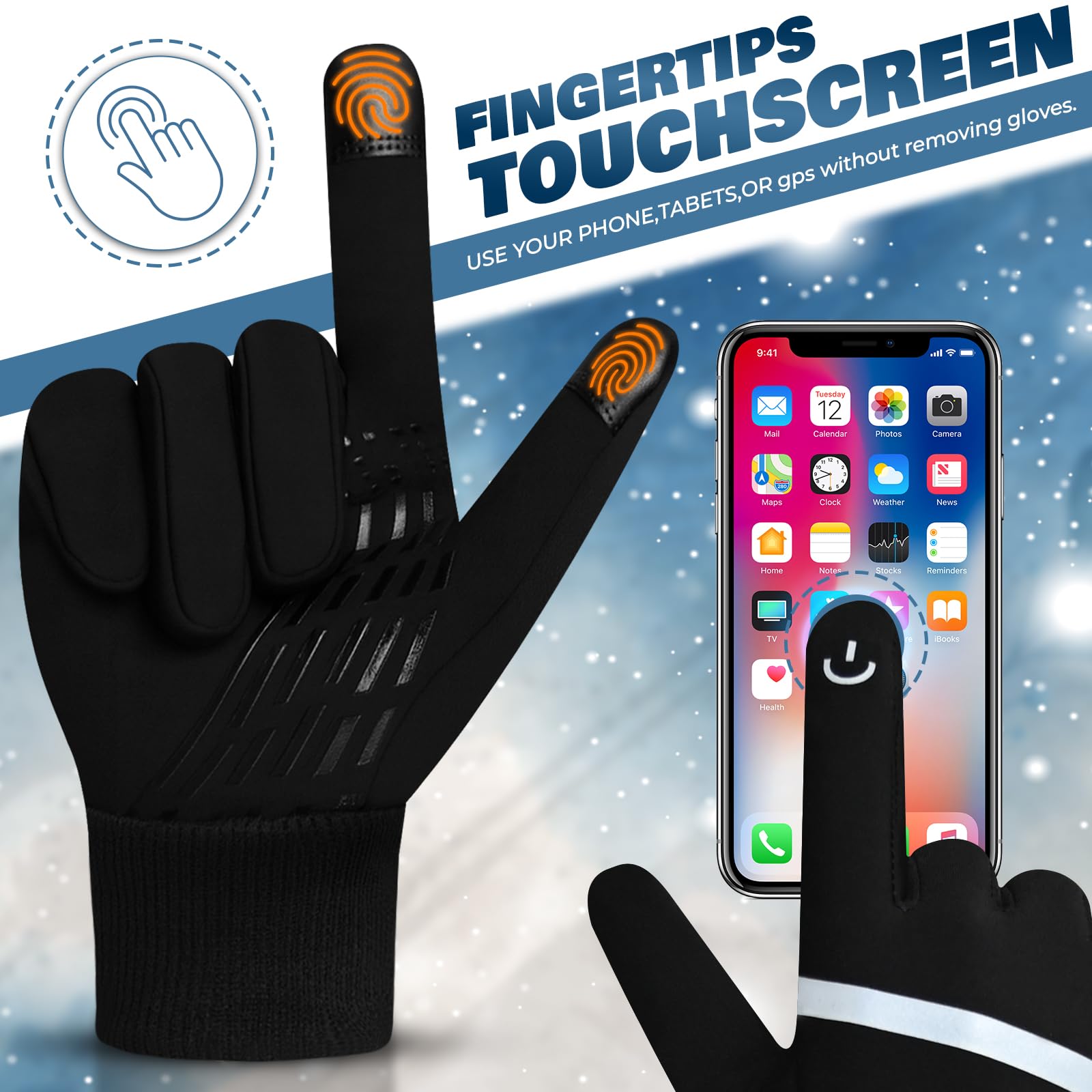 WESTWOOD FOX WFX - Guantes térmicos de invierno para niños, antideslizantes, cálidos, resistentes al viento, guantes de ciclismo para niños y niñas, 6-12, para correr, deportes de fútbol al aire libre