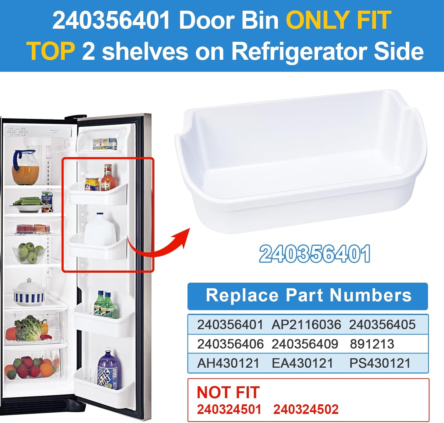 [2 PACK] UPGRADED 240356401 Refrigerator Door Bin Compatible with Frigidaire Door Shelf Replacement Parts AP2116036 Frigidaire Gallery Shelf Replacement FFHS2611PFEA FFHS2611LBRA FFSS2614QS4A Door Bin