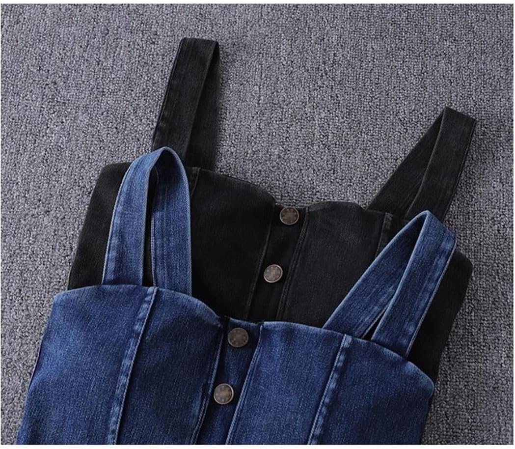 レディース カジュアル デニムベスト ノースリーブ ストレッチ クロップトップ パッド入りキャミソール サマーショートタンクトップ