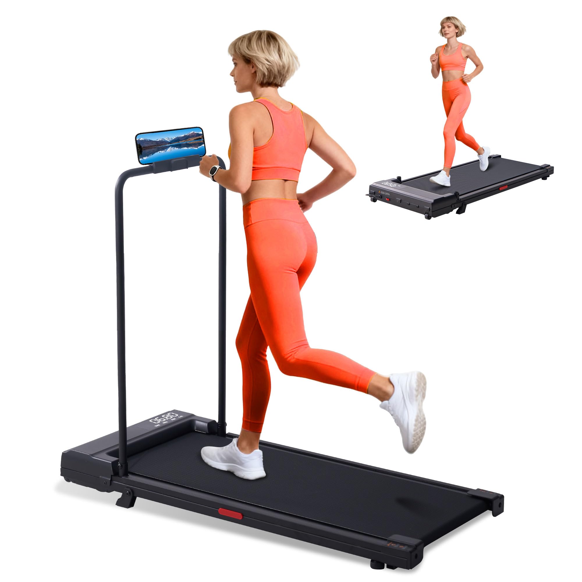 SUOUER Walking Pad with Incline and Handle Bar, Compact Portable Walking Pad Treadmills for Home/Apartment with Handles,3.0HP Small Electric Treadmill with Incline for Small Space, 0.6-7.6MPH, 350LBS