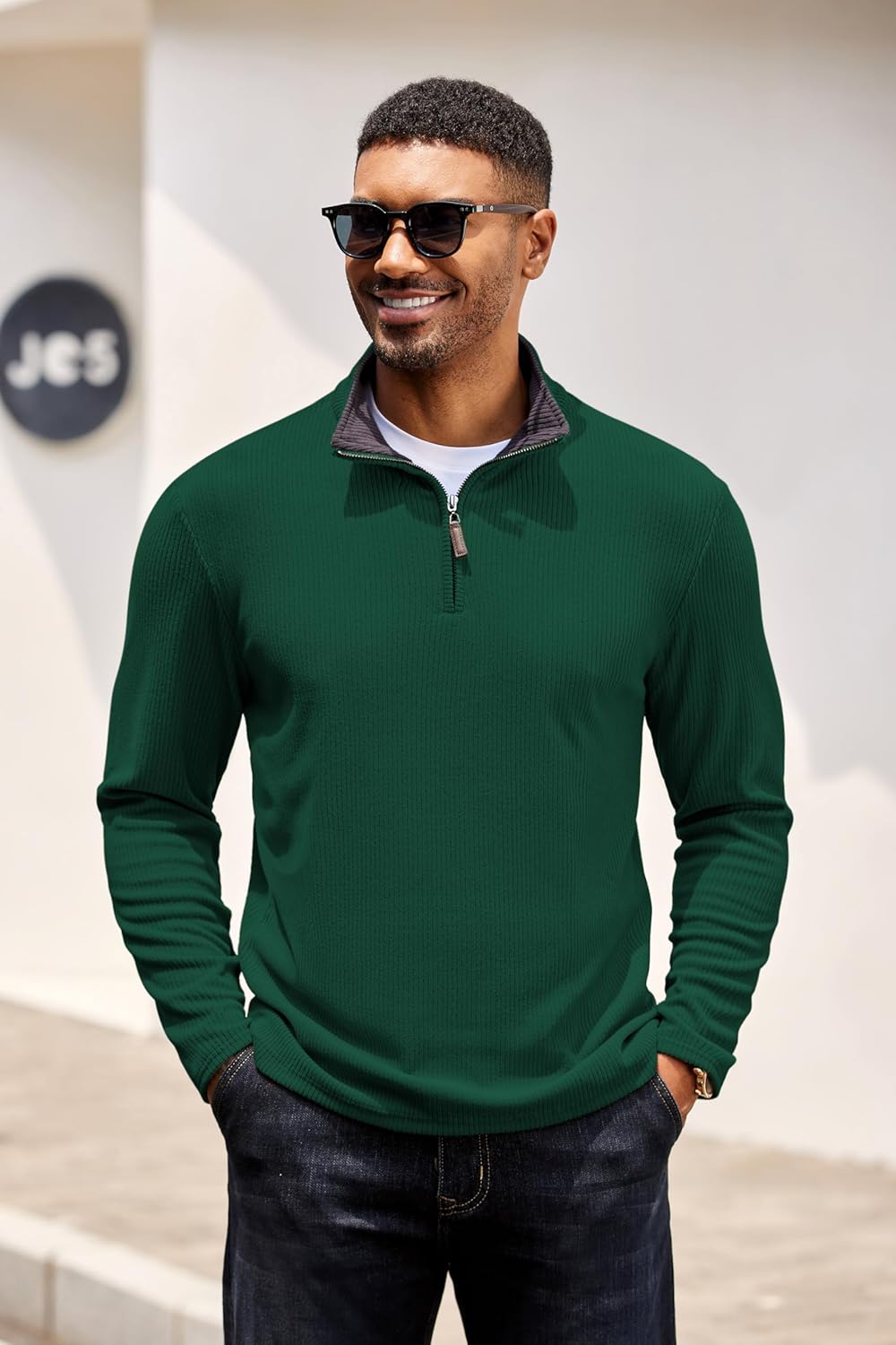 COOFANDY Mens Quarter Zip Pullover Lightweight Sweater Casual Long Sleeve Corduroy Half Zip Sweatshirt - Image 4