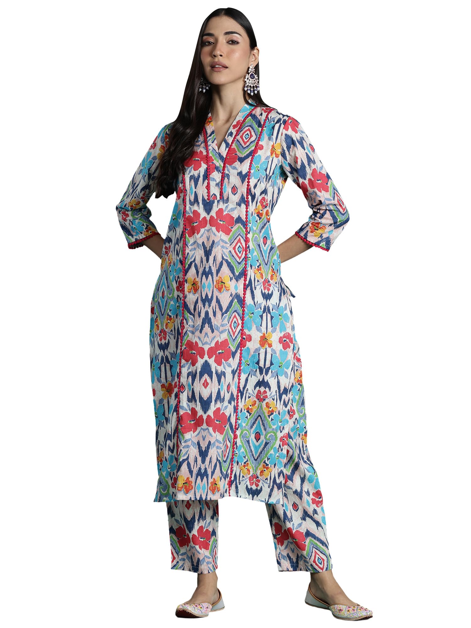 indo era Women's Pure Cotton Printed Straight Kurta & Pant Set (KS0ML9721)-picture-19