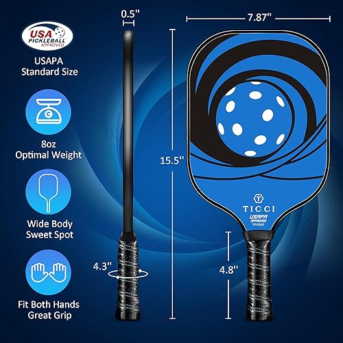 Miniatura 4 de TICCI - Pala de pickleball aprobada por USAPA, juego de 2 palas de grafito prémium con 4 bolas de pickleball, 1 bolsa de malla y 1 bolsa de