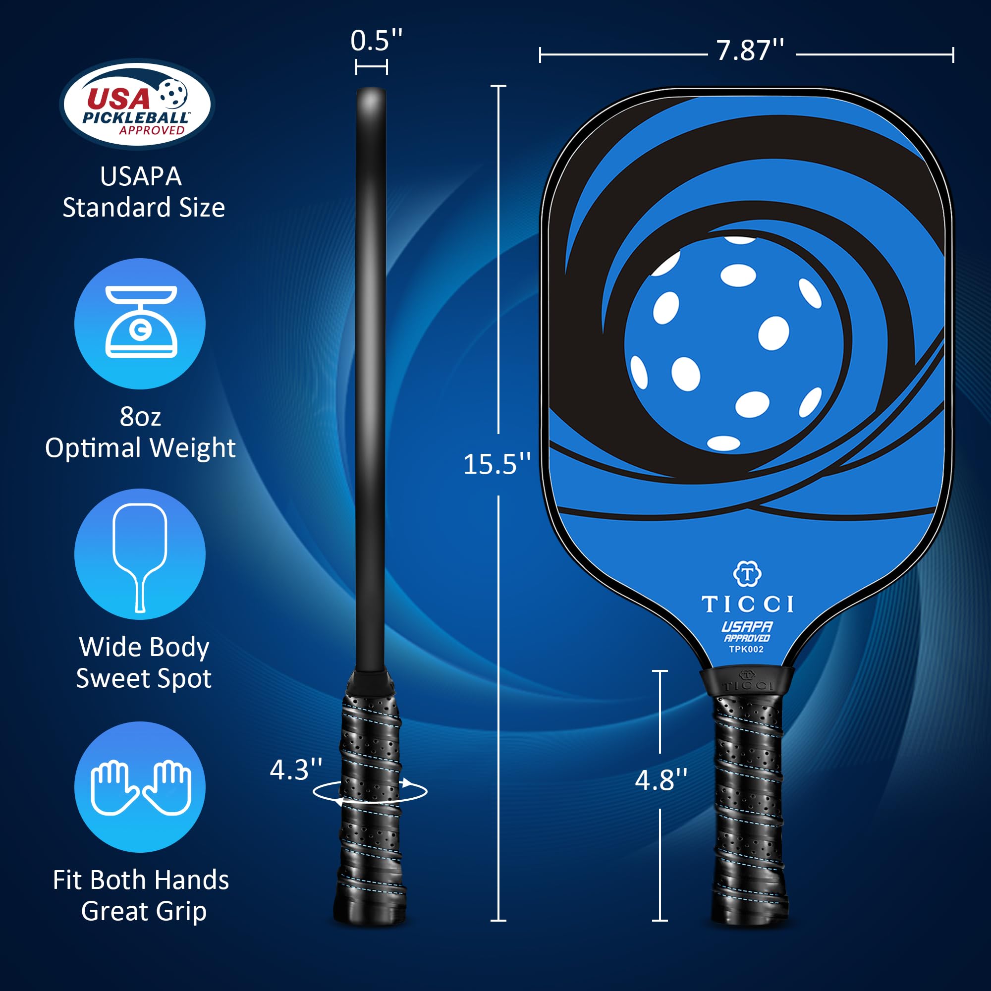 TICCI Pickleball Paddles, USAPA Approved Pickleball Paddles Set of 2, Lightweight Fiberglass Surface Pickleball Set, 4 Pickleballs, 1 Carry Bag & Mesh Bag, Pickle Ball Paddle Gifts for Men Women