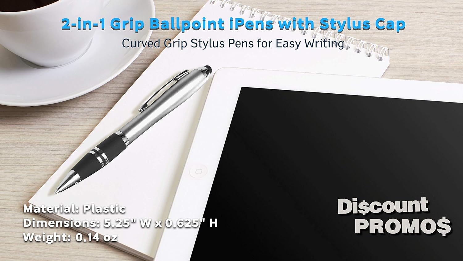 10 Stylus Grip Ballpoint iPens Pack - Rubber Grip, Black Ink - Silver
