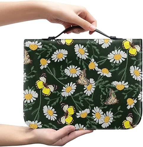 Miniatura 9 de Funda para Biblia con diseño de margaritas y colibríes, funda para Biblia con asa, organizador multifuncional de papelería, suministros de estudio
