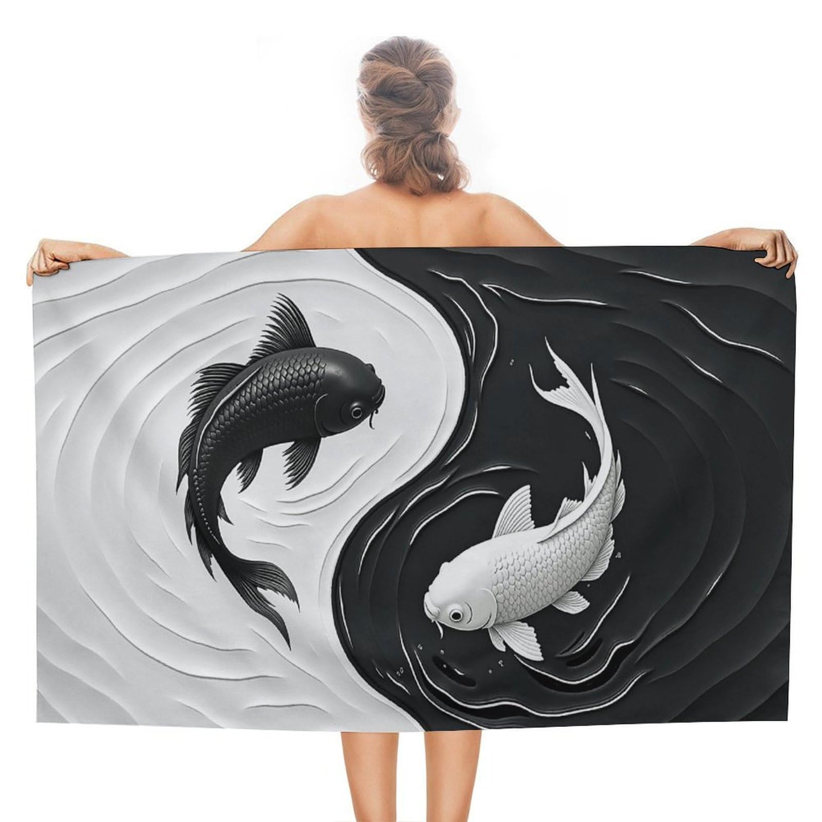 Anceky Yin Yang Koi Fish Beach Towel Microfiber Soft Absorbent Oversized Large Bath Towel Blanket Thin Quick Dry for Adults Swimming Pool Yoga Gym Travel 51"X31"