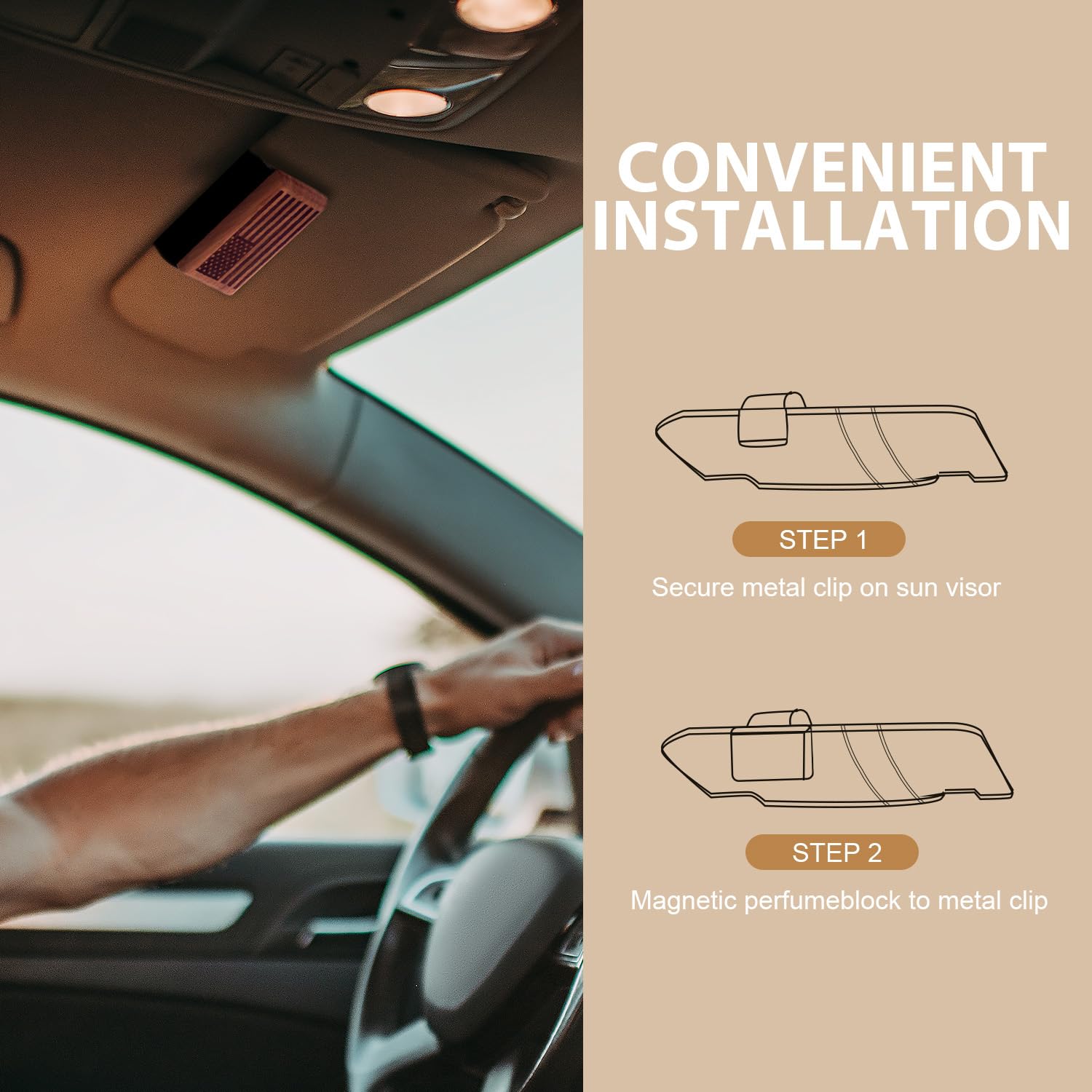 AirPurelle Ambientador de coche para hombre, más de 60 días de duración, ambientador de madera con aroma a ámbar azafrán, incluye recambios de 8 ml y clip magnético, 0.27 onzas líquidas, fabricado en