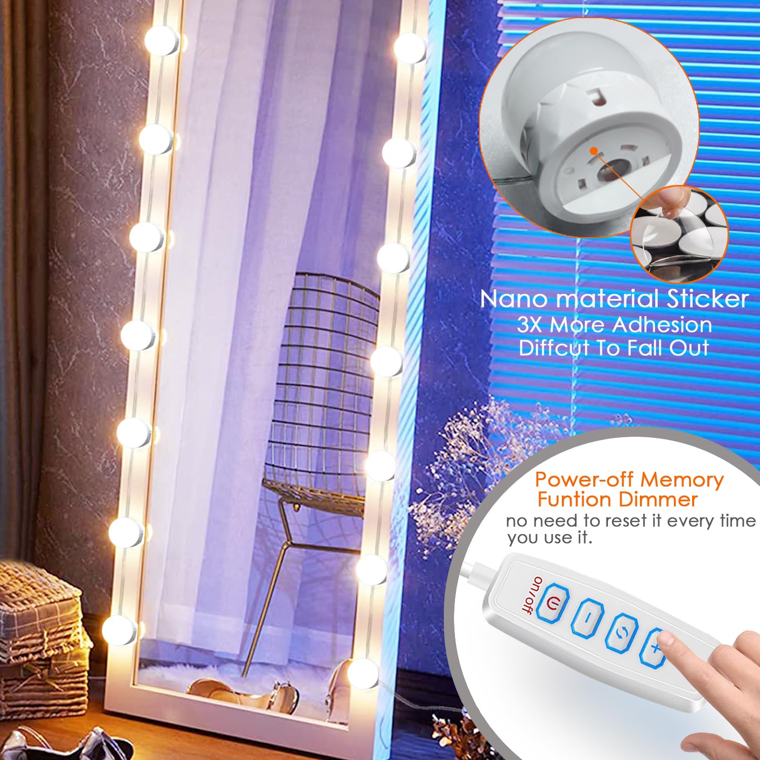 LED Vanity Mirror Lights - 22.6ft, 14 Bulbs -2 LED Vanity Mirror Lights - 22.6ft, 14 Bulbs -2