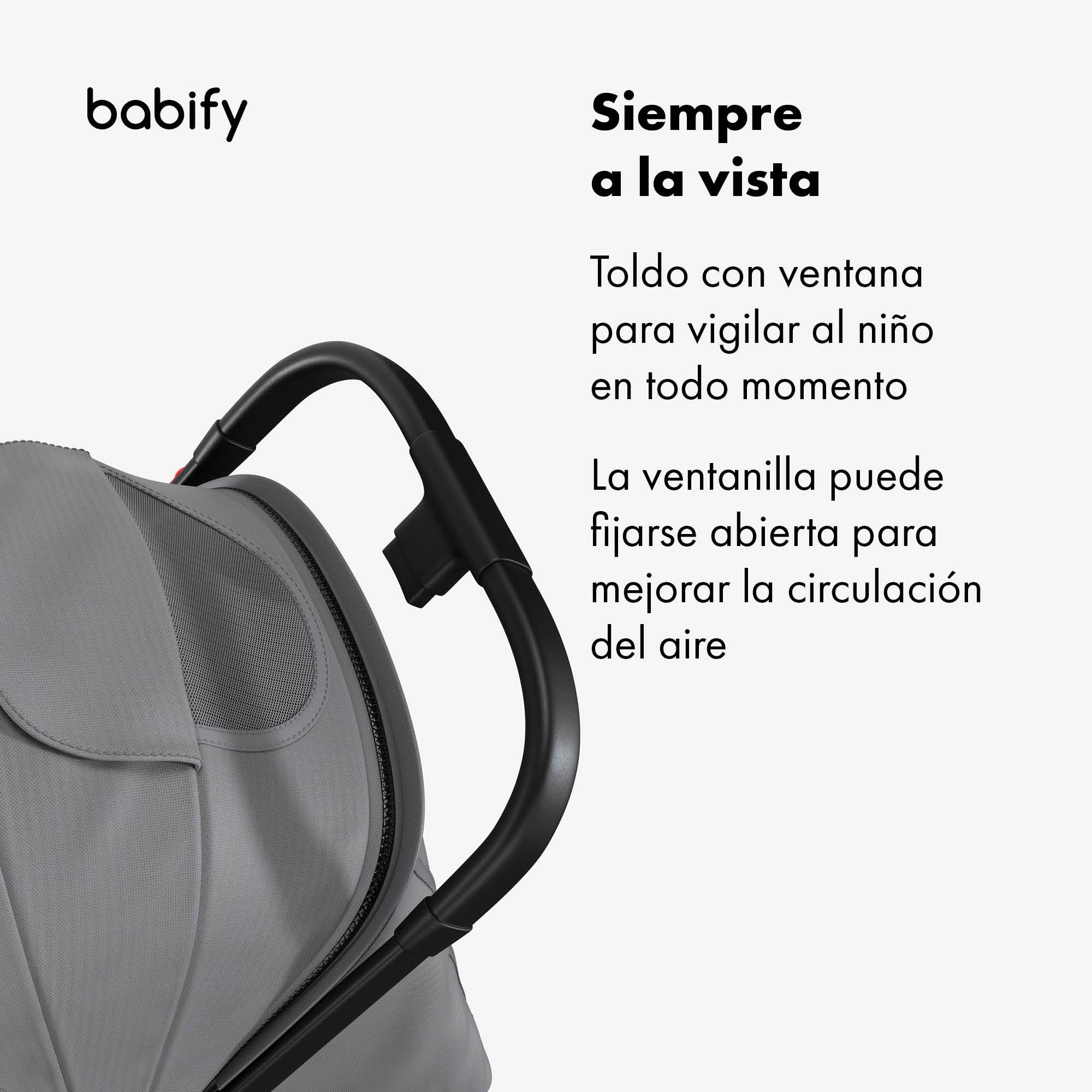 Babify Carrito Bebe Urban Ease - Desde Nacimiento a 4 Años (22 kg), Plegado con Una Mano, Reclinable, Reposapiés Ajustable, Revestimiento Extraíble, Cesta, Capota con Ventana, Silla Ligera, Gris