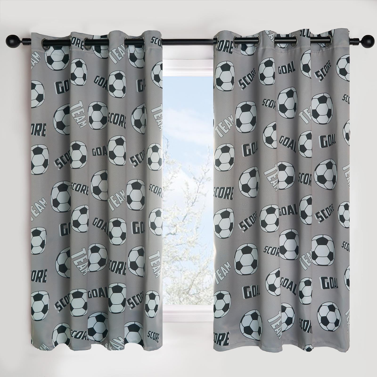 OHS Football Curtains Eyelet Grey, Boys Bedroom Blackout Curtains Decorative Summer Winter Curtain Soft Modern Insulated Kids Curtain, 46x72”