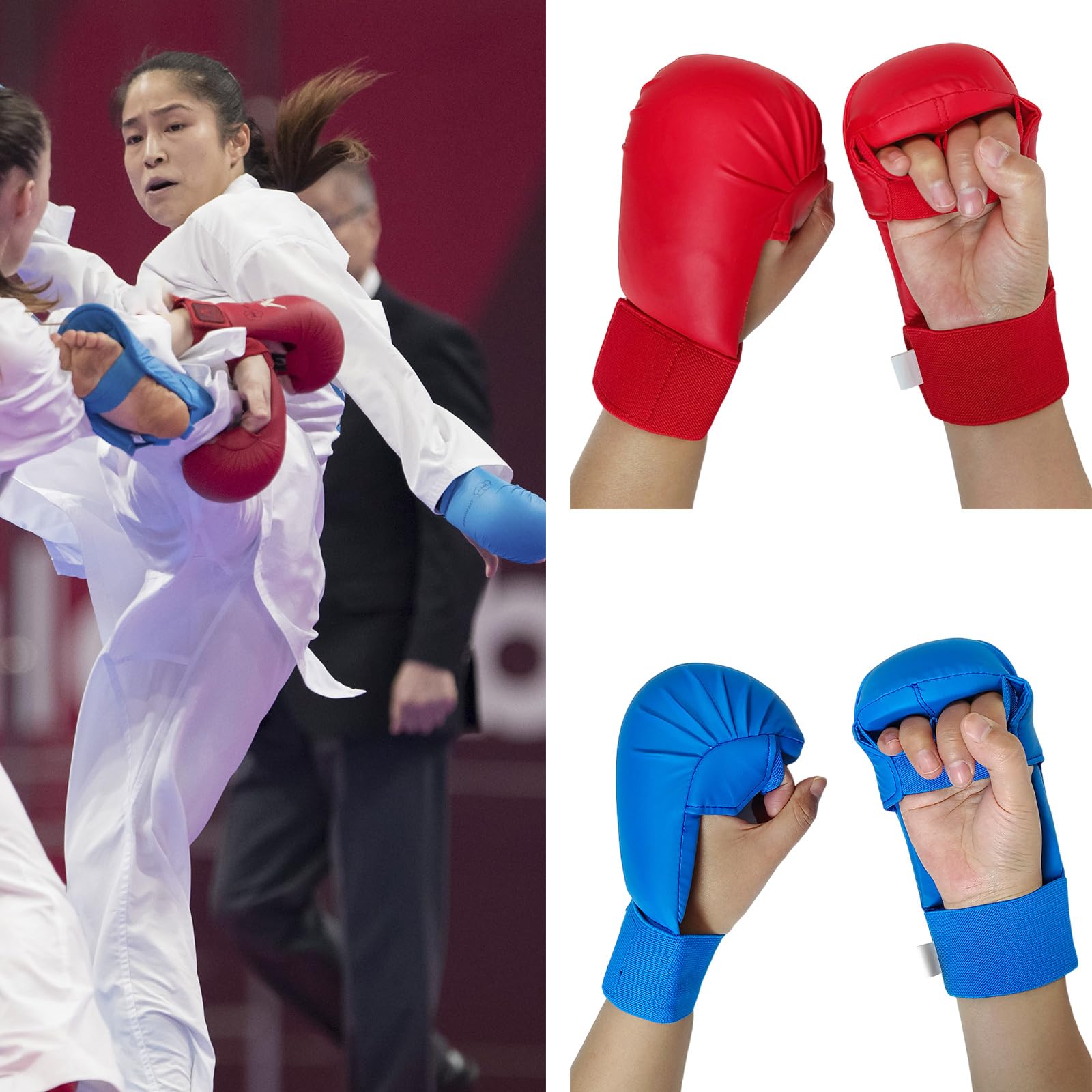 Guanti da karate unisex imbottiti in schiuma, guanti protettivi da allenamento, kick boxing, sparring, imbottitura in schiuma PU per arti marziali