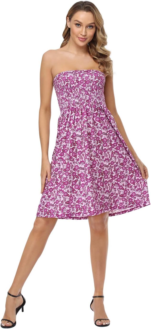 HDE Strapless Mini Tube Top Sundress Short Smocked Summer Beach Dress A-line Swing Boho Dress Travel Vacation Easy Cover Up - Image 2