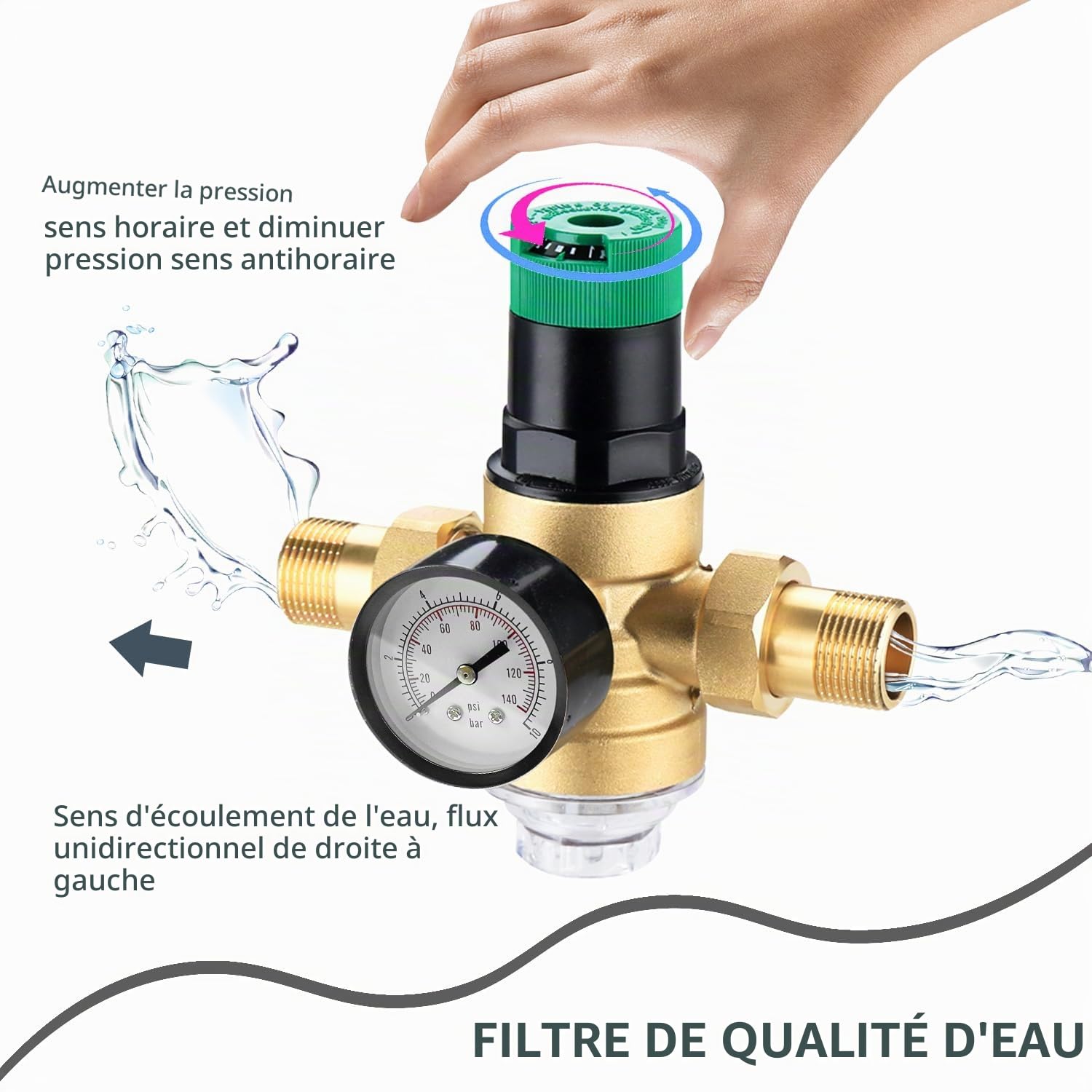 Reducteur de Pression eau 3/4 Pouce Reducteur de Pression de Pression, Réducteur de Pression d'eau pour Réguler La Pression de l'eau Dans Les Maisons, Les Bâtiments, Les Usines