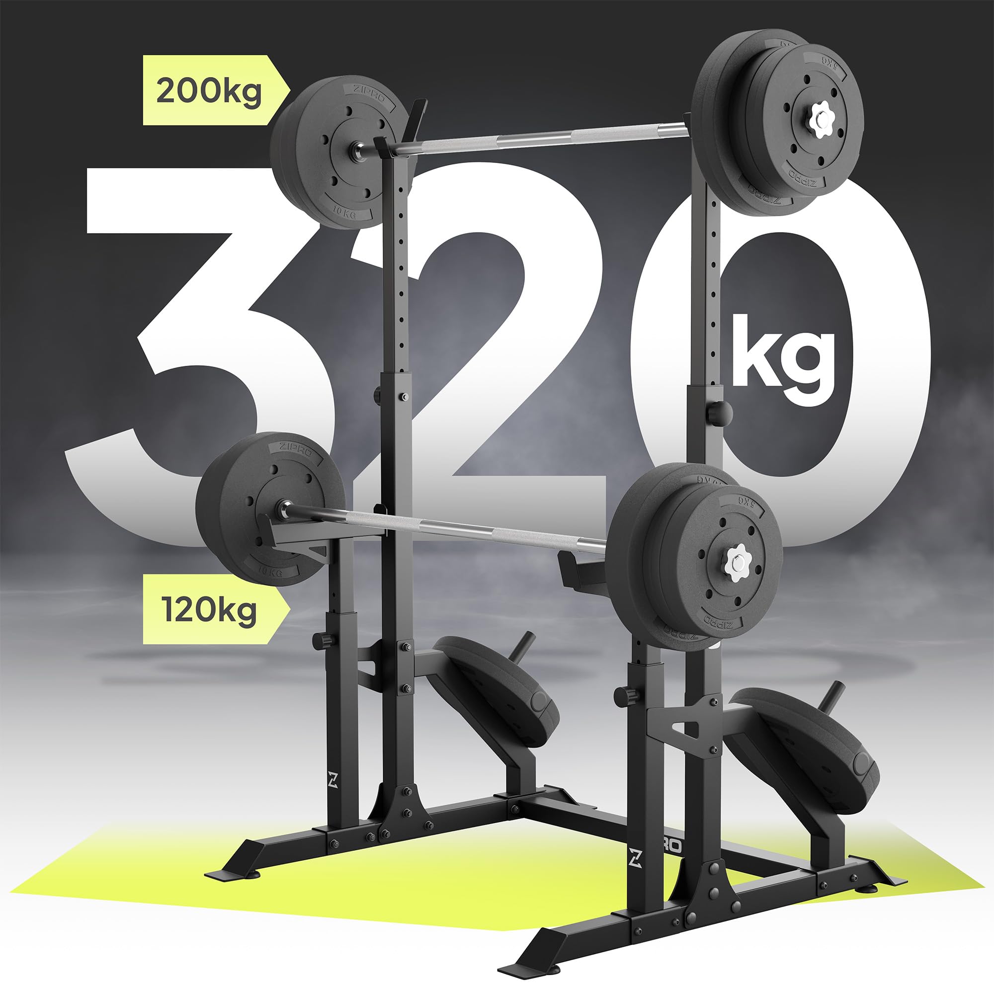 ZIPRO Ripiano bilanciere regolabile in altezza, capacità massima utente di 120 kg, in acciaio – bilanciere, squat rack, supporto per manubri, supporto per bilanciere