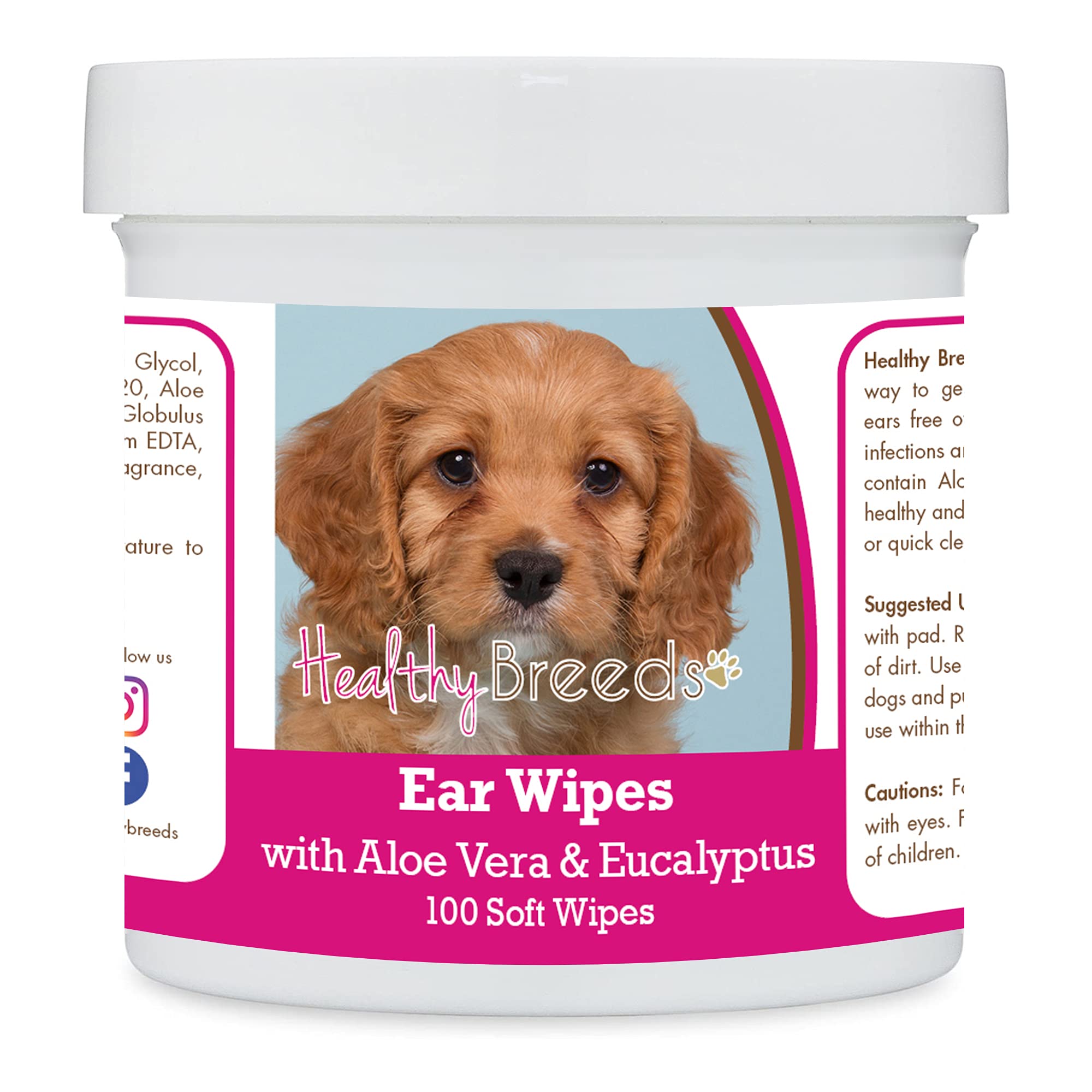 Healthy Breeds Cavapoo Ear Cleaning Wipes with Aloe &amp; Eucalyptus for Dogs 100 Count
