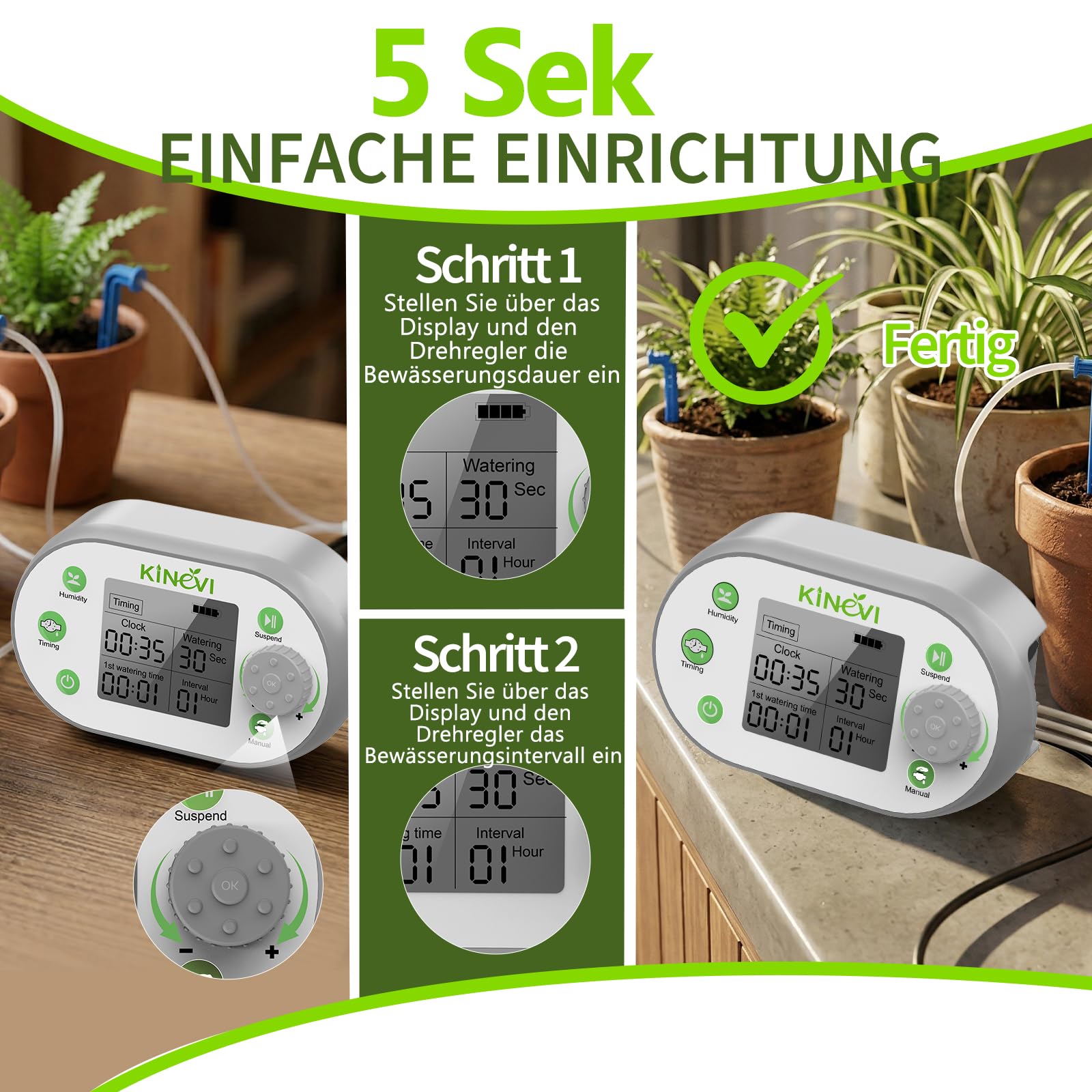 Automatisches Bewässerungssystem mit Feuchtigkeitssensor, 300-Modi-Timer, 15M Schlauch & 15 Tropfern, Urlaubs Pflanzen bewässerung für Balkon, Innenbereich & Gewächshaus