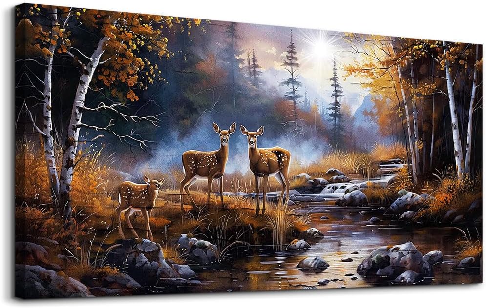 hyidecorart Canvas Wall Art For Bedroom Wall Decor For Living Room Modern Office Decorations Forest Landscape Painting Artwork Elk Wall Pictures Farmhouse Home Decor Ready To Hang Prints Art