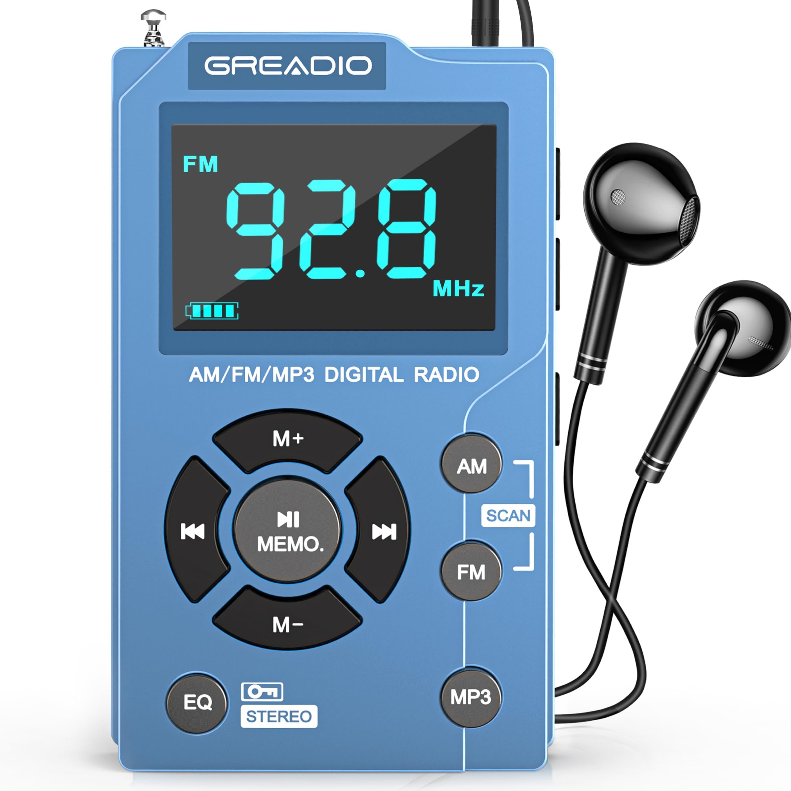 Portable AM FM Radio with MP3 Player, Best Reception Pocket Radio, Large LCD Screen and Easy to Use, 6 EQ Stereo, Earphone Jack for Jogging, Walking, Camping