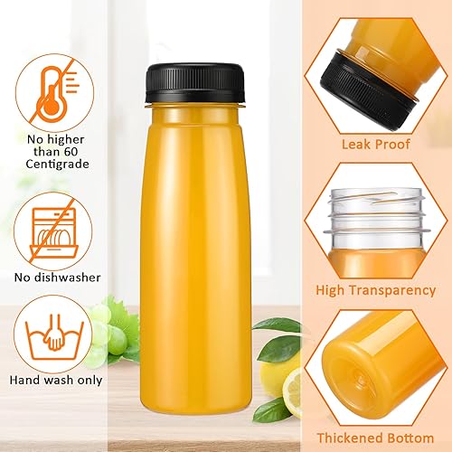 Miniatura 3 de Tanlade 100 botellas de plástico para jugos con tapas, recipientes transparentes reutilizables para bebidas, botellas vacías para jugos caseros,