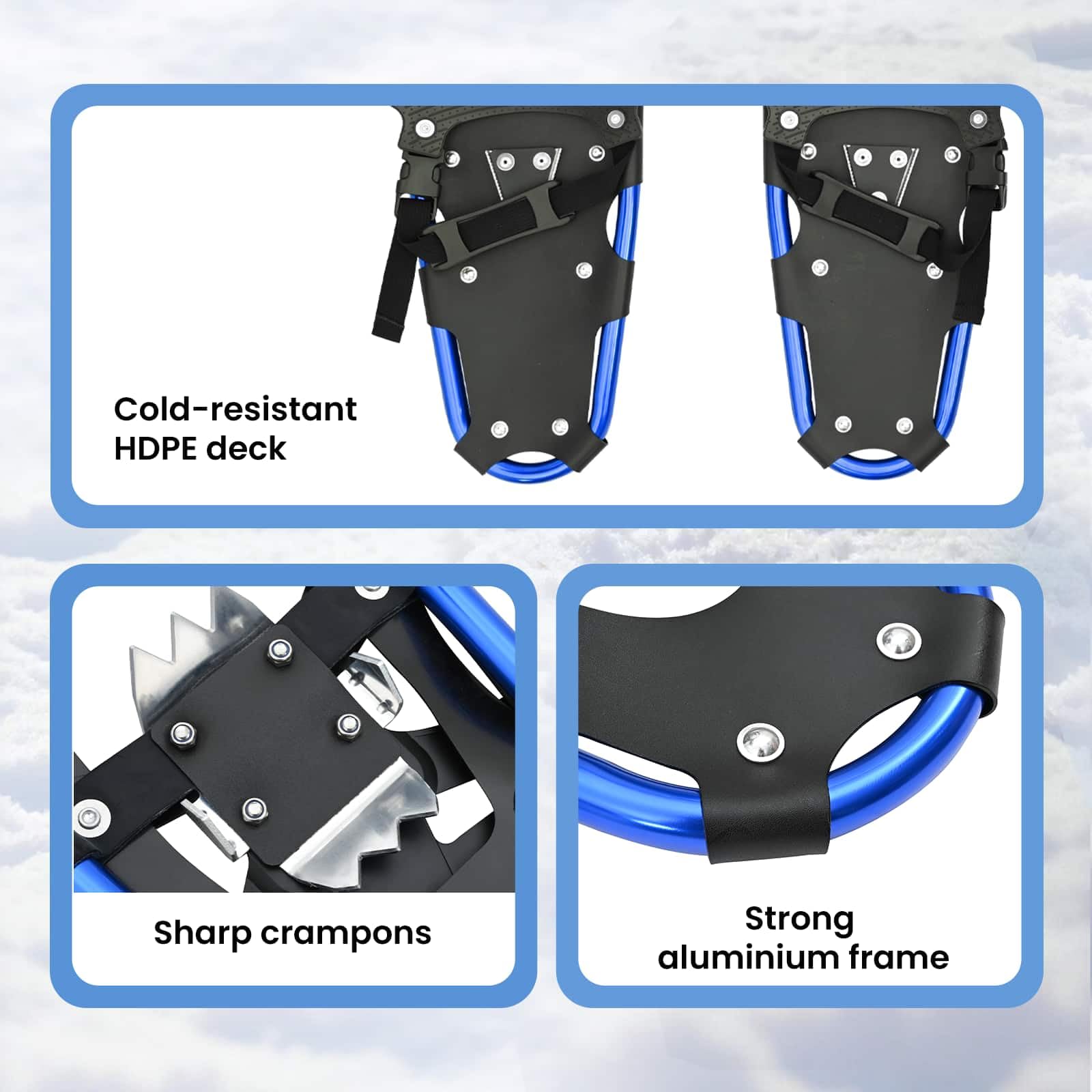 vidaXL Ciaspole 3 in 1 Blu e Nero 63 x 21 cm Alluminio e HDPE, Ciaspole in alluminio per il giardino, attrezzatura outdoor regolabile, accessori moderni per camminare sulla neve