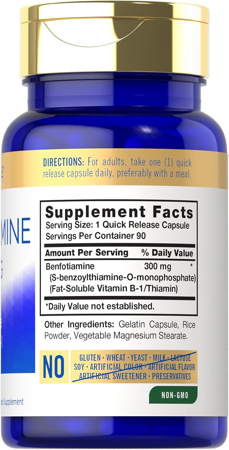 Benfotiamine 300mg 90 Capsules | Vitamin B1 | Promotes Healthy Blood Sugar | Non-GMO, Gluten Free | by Carlyle : Health & Household