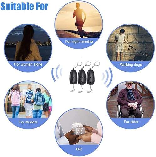 Miniatura 5 de Alarma personal de sonido seguro, alarma personal recargable de emergencia de 130 dB, llavero de alarma de seguridad con 2 luces LED, para mujeres,