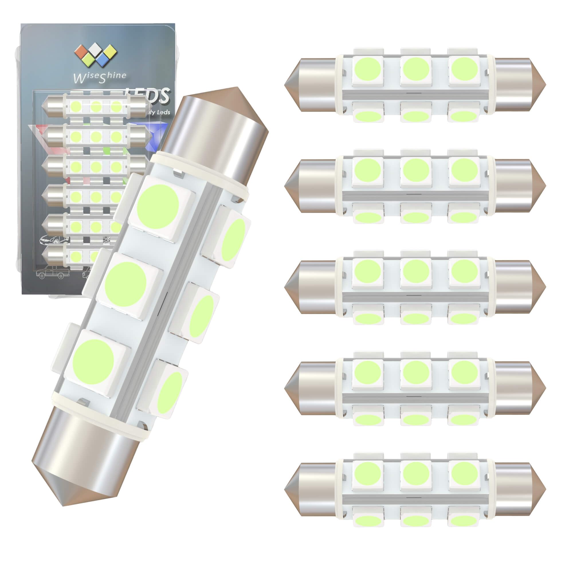 Wiseshine 44mm DC 12V 578 LED Bulb 569,561 562 212-2 6429 LED Car Bulb Ice Blue for RV Automotive Interior Dome Glove box Trunk Lights Non Polarity(Pack 6)