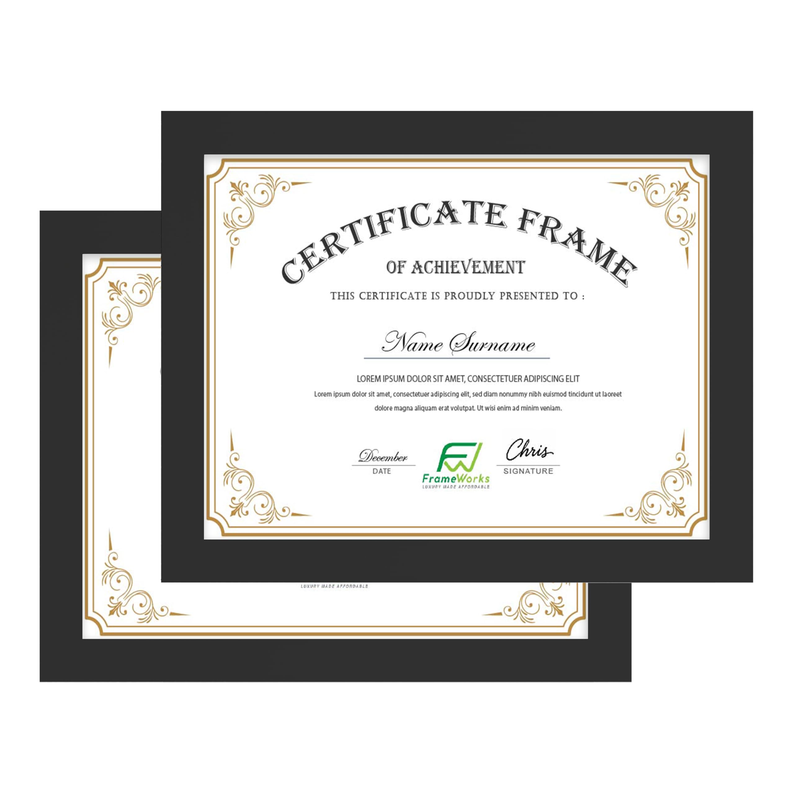 FrameWorks - 2-Pack - 8.5"x11" Classic Wooden Document and Diploma Frames with Tempered Glass - Black