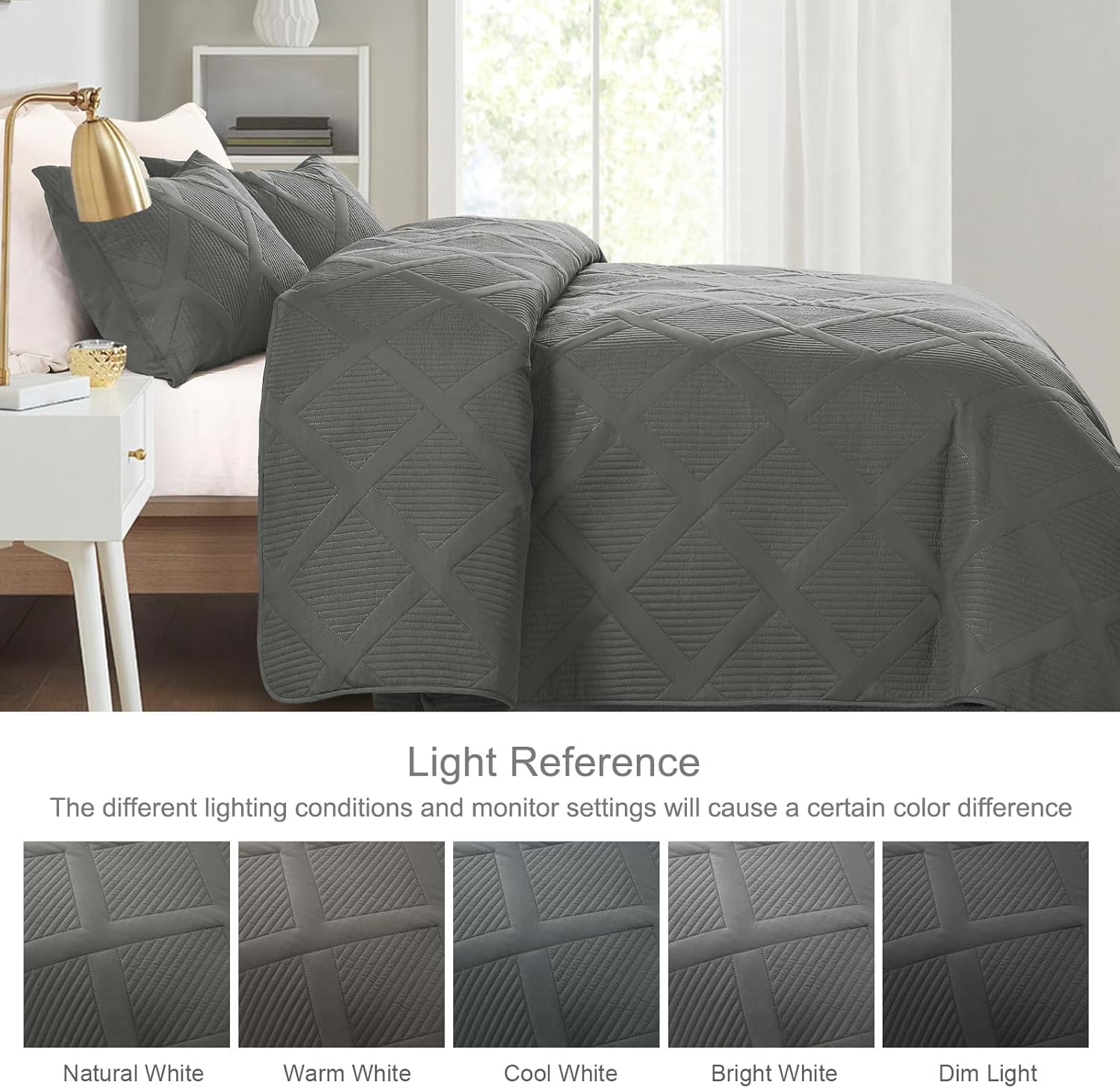 Exclusivo Mezcla Quilts Queen Size - Grey Quilt Set Bedspread with 2 Pillow Shams, Modern Bedding Set with Striped Pattern, Soft Lightweight Bedspreads Queen Size for All Seasons - Image 3