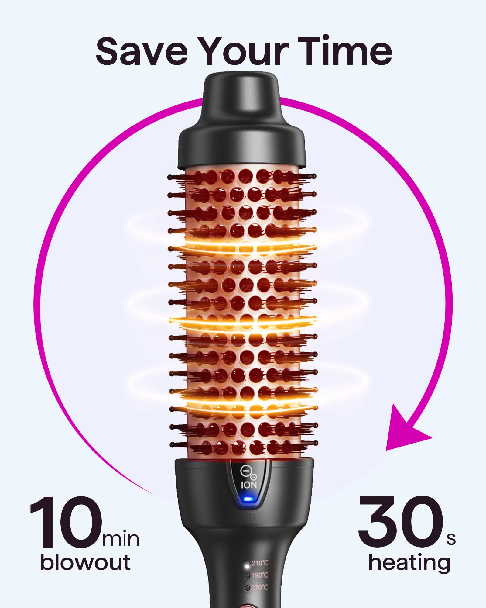 Wavytalk Thermobürste, 38 mm ionische Thermal Brush Lockenbürste mit Heizfunktion, ideal zur schonenden Erzeugung natürlicher Locken und Wellen