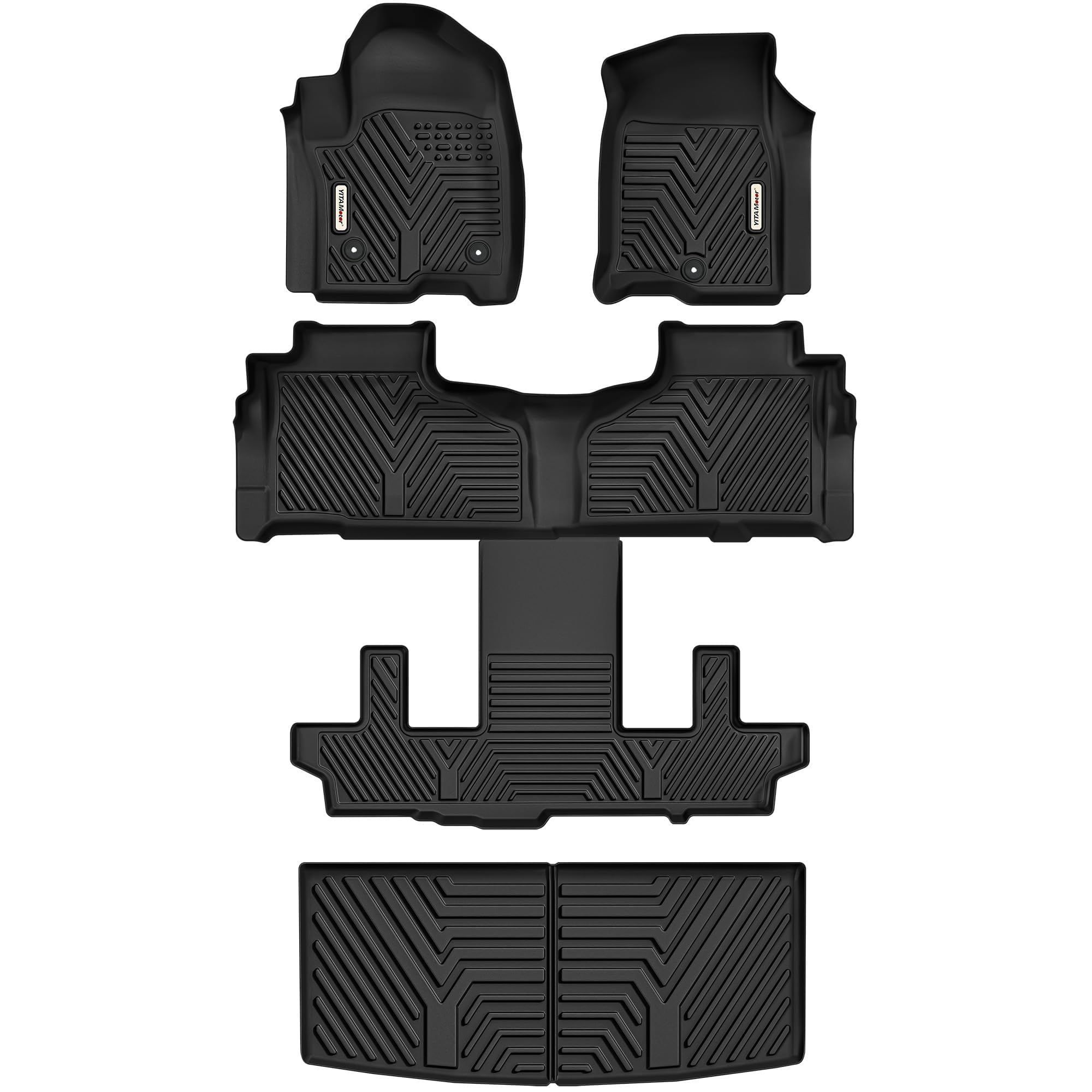YITAMOTOR Floor Mats Compatible with GMC Yukon Chevy Tahoe 2021-2025 7 Seats, All-Weather TPE Custom Fit Tahoe Accessories (Only for Bucket Seats) 3 Row Floor Liner & Cargo Mat, Black