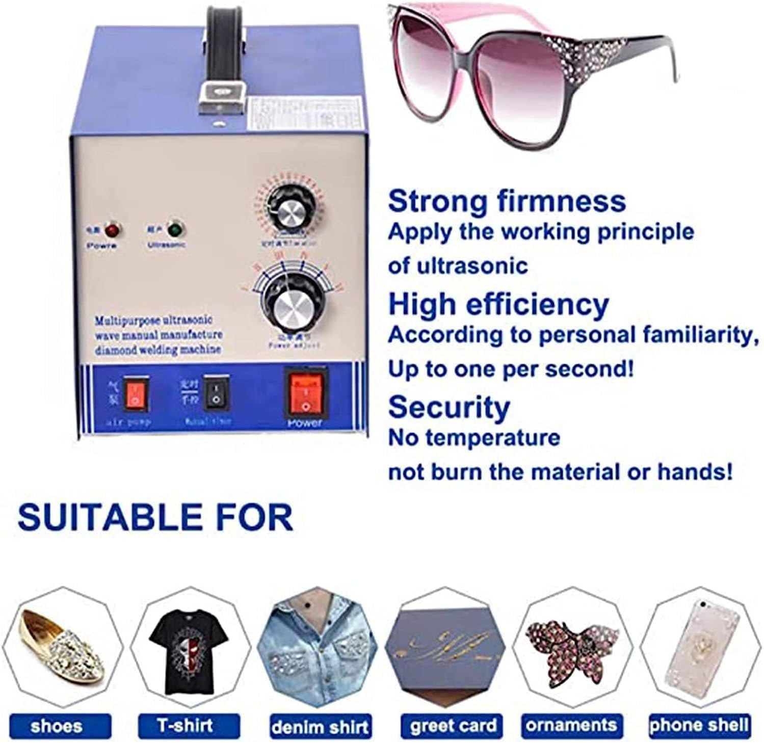 Incastonatore e applicatore di Strass, Macchina for l'impostazione di Perline di Perle ad ultrasuoni, Macchina for Il Fissaggio di Strass di Perle, for Abbigliamento e Accessori