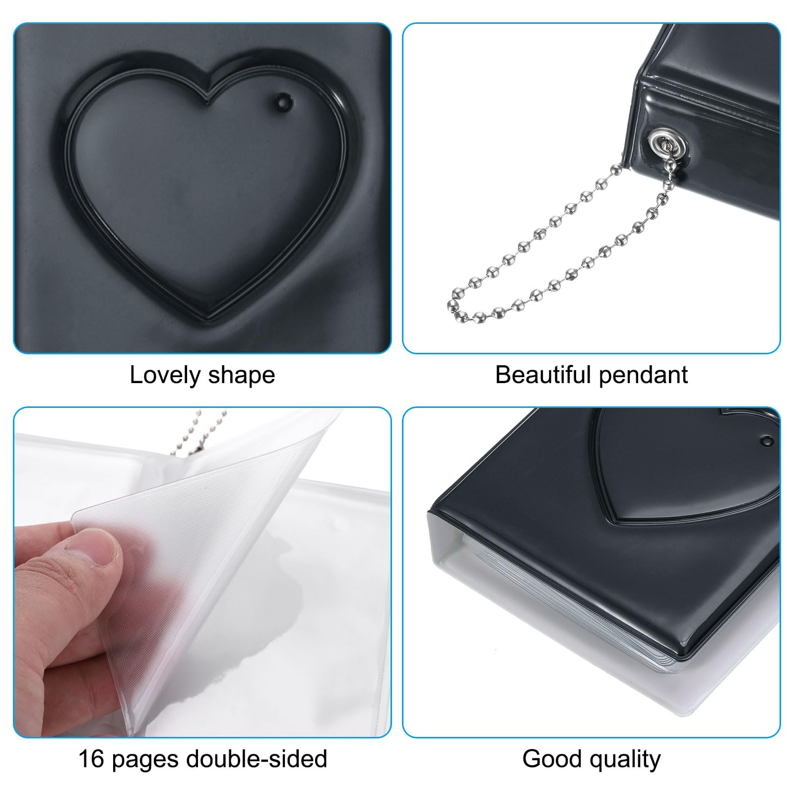 PATIKIL 3 Inch Mini Kpop Photocard Binder Album with 32 Pockets Small Bookshelf Love Heart Picture Holder Book for Collection Black - Image 4