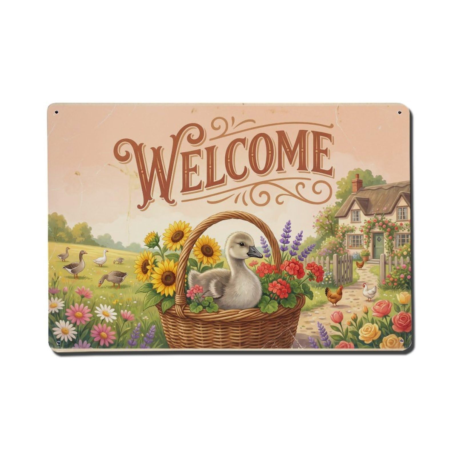 Vintage Welcome Gosling Cottage Life Metal Tin Sign