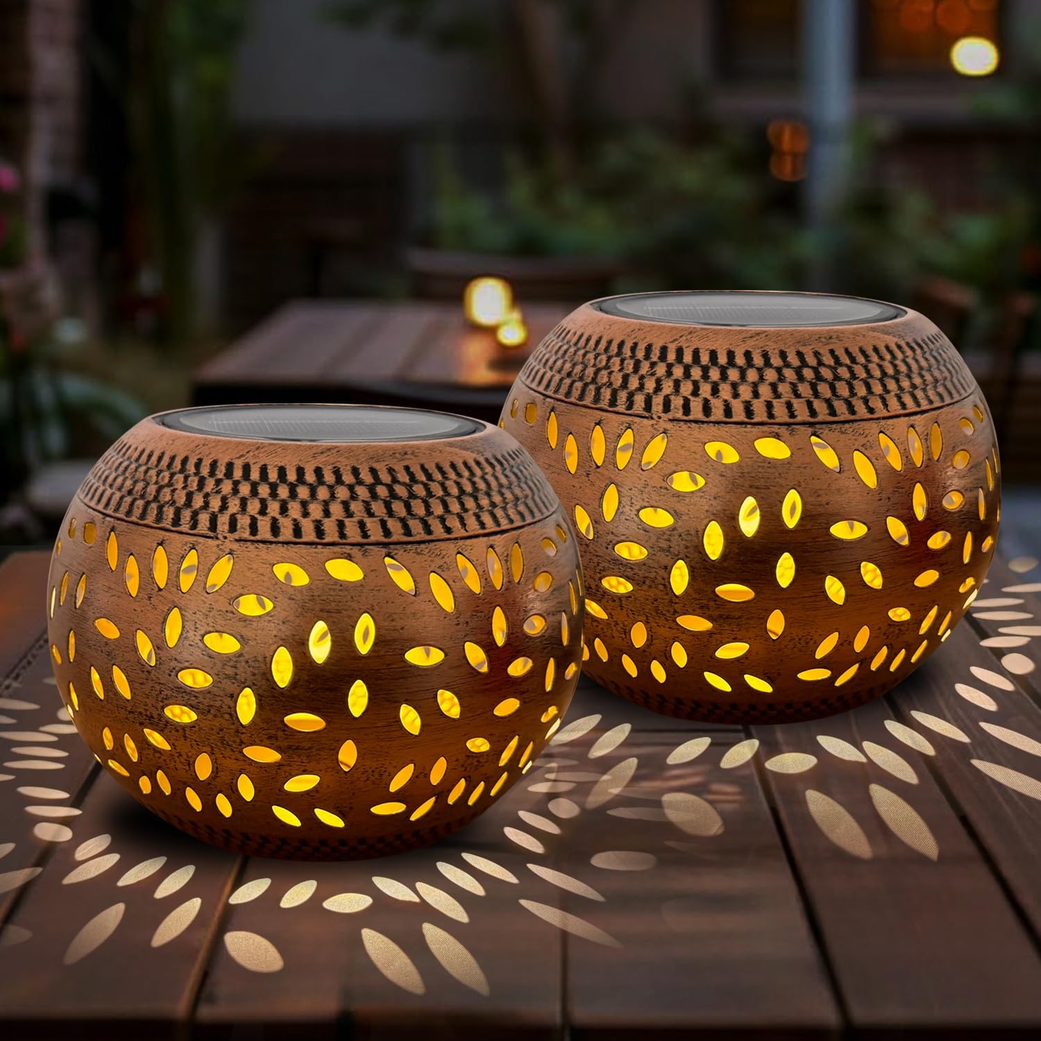 OMRAYTU 2 Pack Solar Table Lanterns Outdoor Waterproof LED Lights Bronze, Solar Powered Decorative Lantern for Indoor Desk Bedroom Patio Garden Pathway Yard â image 1