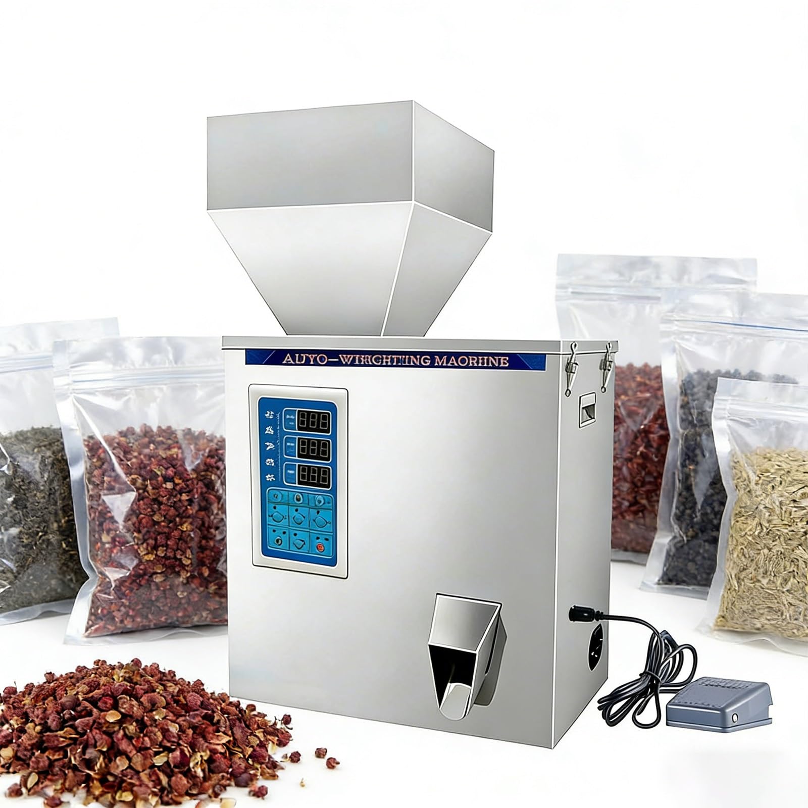 Máquina de llenado de gránulos, dispensador automático de Polvo con pesaje Inteligente, 3 velocidades, Acero Inoxidable Apto para Uso alimentario, Ideal para pequeños talleres.